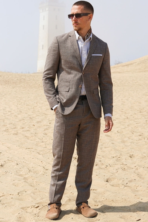 Selected Slim Oasis Linen Suit Dark Sand Melange