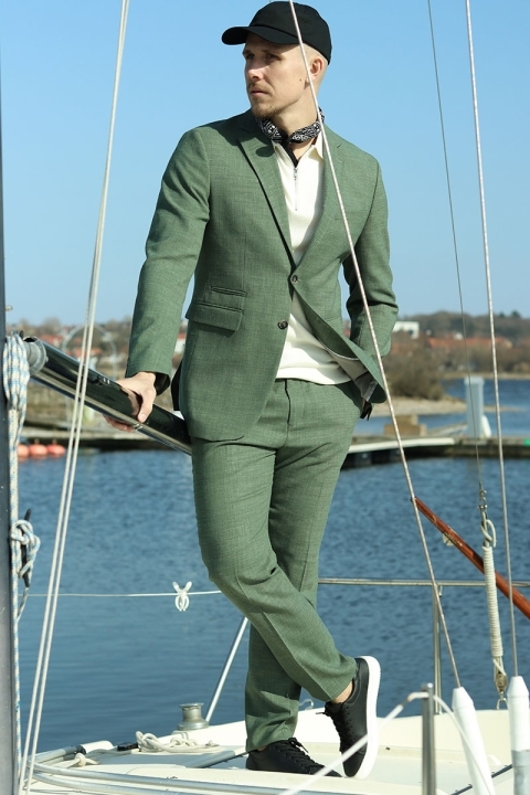 Selected Slim Oasis Linen Suit Light Green Melange