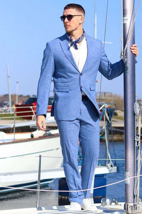 Selected Slim Oasis Linen Suit Light Blue