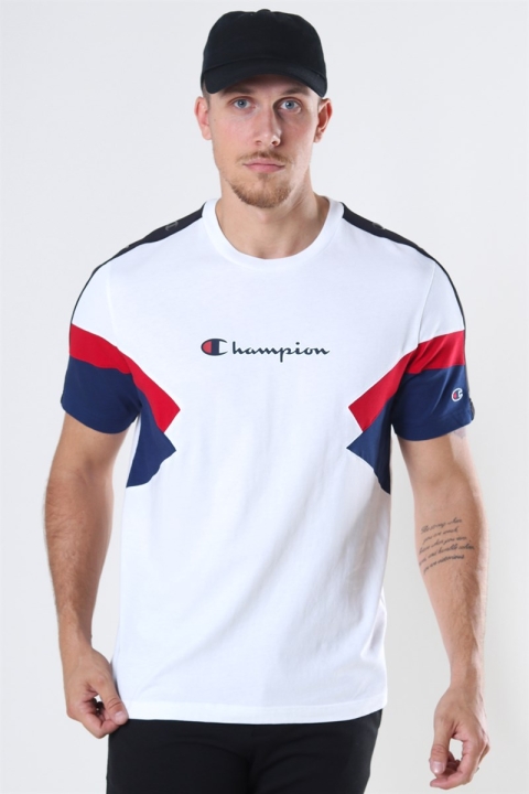Champion Crewneck T-Shirt White/Blue/Red