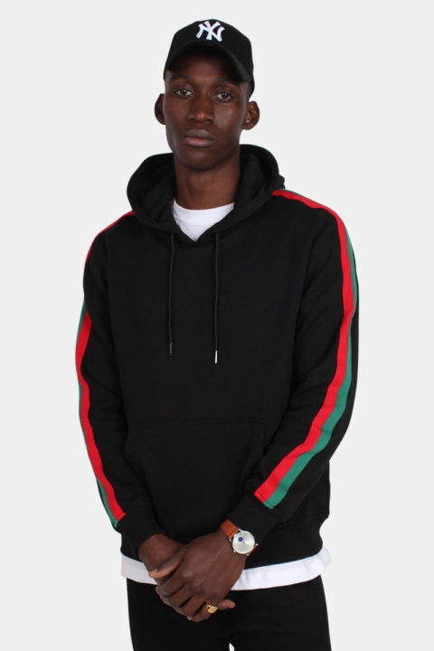 Urban Classics Stripe Shoulder Hoodie Black/ Fire Red/ Green