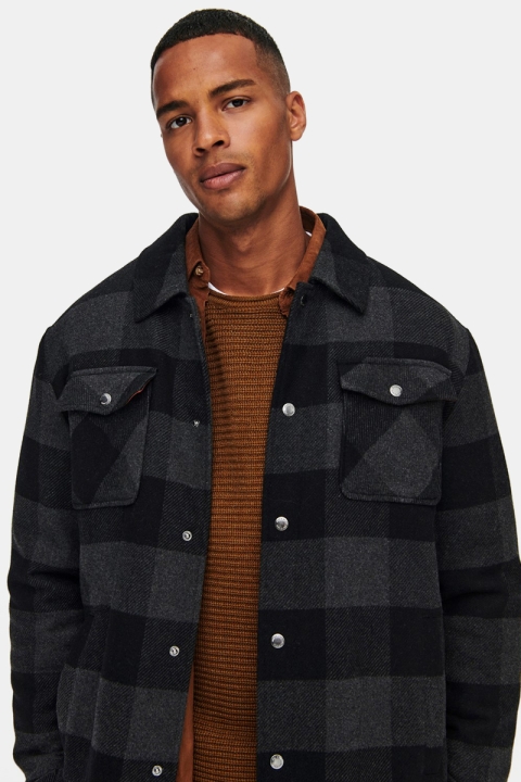 ONLY & SONS ONSCREED LOOSE CHECK WOOL JACKET OTW Black DGM