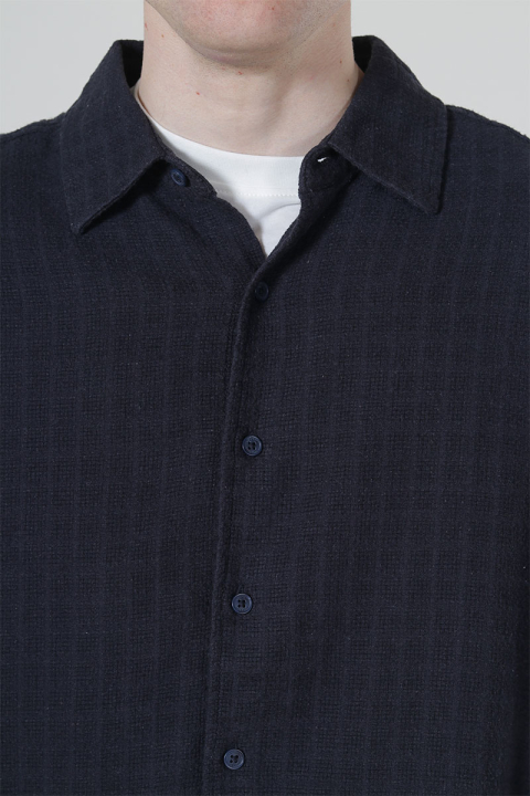 ONLY & SONS Latham LS Linen Structure Shirt Dark Navy