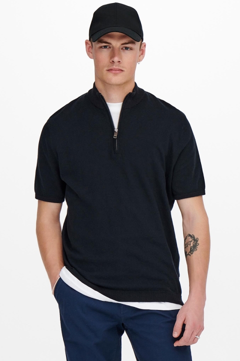 ONLY & SONS ONSDON 12 SS HALF ZIP KNIT Dark Navy