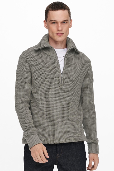 ONLY & SONS ONSBEVIN LIFE HIGH NECK ZIP KNIT Incense MELANGE