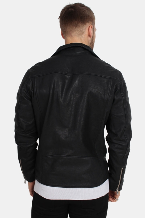 Selected Scott Læder Biker Jacket Camp Black