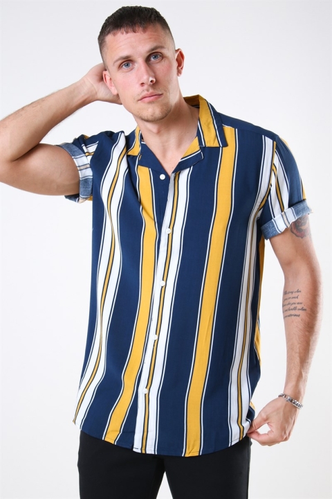 Only & Sons Vilas S/S Reverse Viscose Shirt Golden Spice Stripes