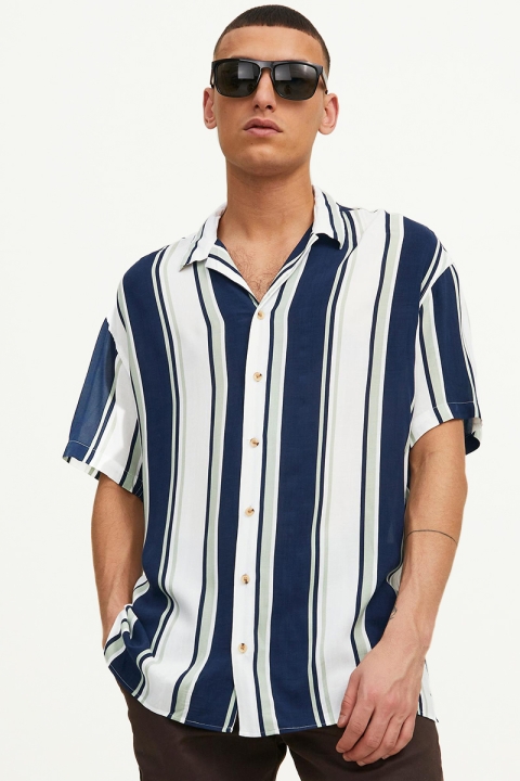 Jack & Jones JORMALIBU RESORT STRIPE SHIRT SS Swamp