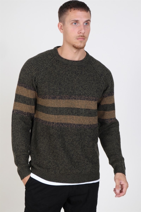 Only & Sons Cesco 5 Struc Stripe Knit Forest Night