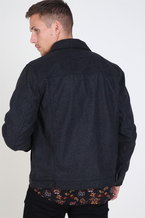 Solid Cool Faux Wool Jacket Dark Grey Melange
