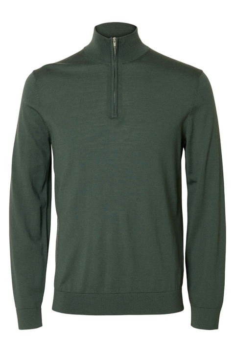 Selected Tray LS Merino Knit Half Zip Deep Forest