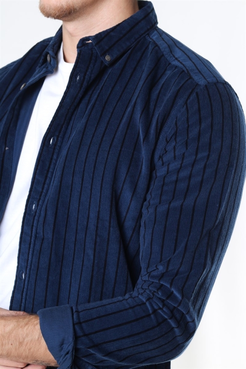 Only & Sons Edward Striped Corduroy Shirt Dress Blues