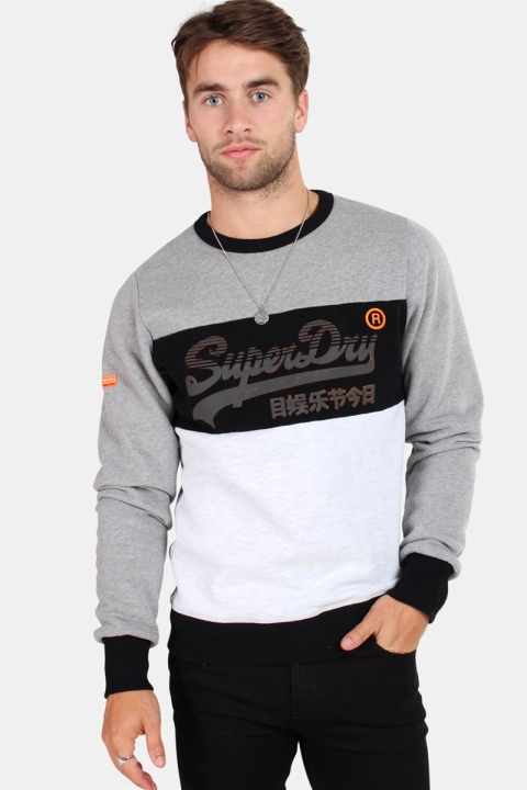 Superdry Vintage Logo Panel Crew Blizzard Grey Marl