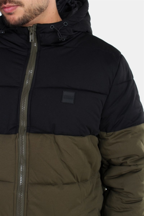 Urban Classics Hooded 2-Tone Puffer Jacket Dark Olive/Black