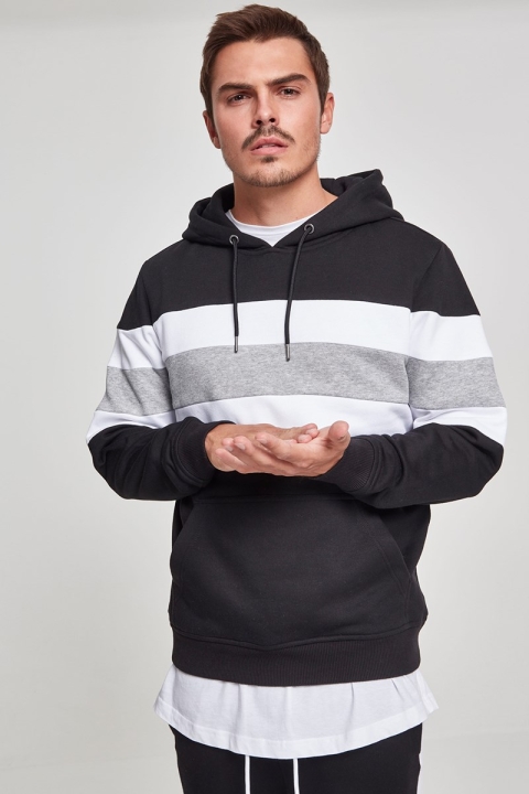 Urban Classics Chest Striped Hoodie Black/ White/ Grey