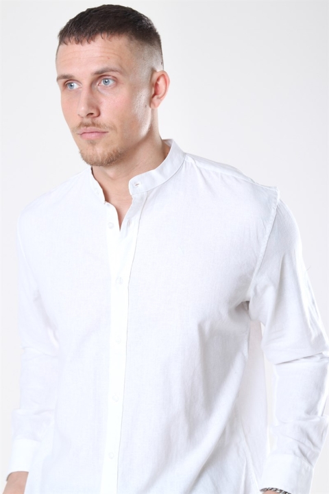 Clean Cut Cotton Linen Mao Shirt White