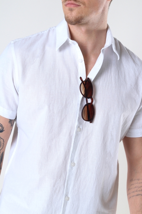 Selected SLHSLIMNEW-LINEN SHIRT SS CLASSIC W White