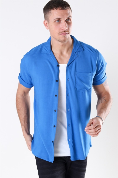 Only & Sons Silo Solid Viskose Shirt S/S Baleine Blue