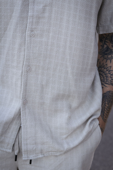 ONLY & SONS Latham Resort Linen Structure Shirt Silver Lining