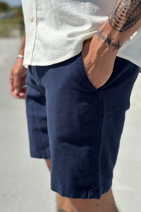 Selected COMFORT-BRODY LINEN SHORTS Dark Sapphire