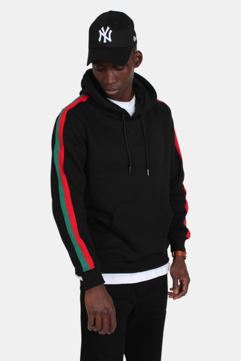 Urban Classics Stripe Shoulder Hoodie Black/ Fire Red/ Green