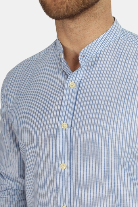 Kronstadt Dean Henley Stripe Shirt Blue