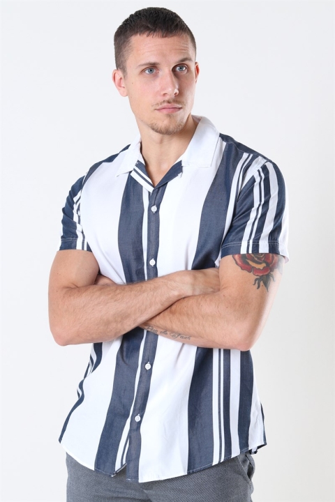 Selected Reg Kevin Shirt SS Stripes B Dark Sapphire