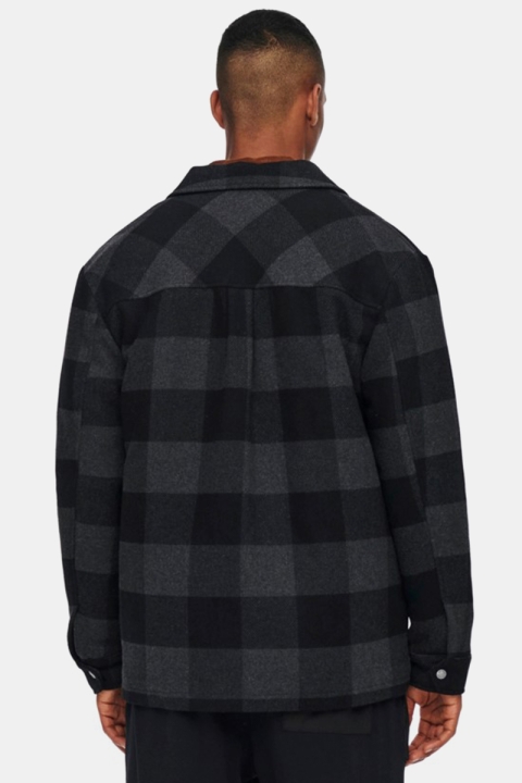 ONLY & SONS ONSCREED LOOSE CHECK WOOL JACKET OTW Black DGM