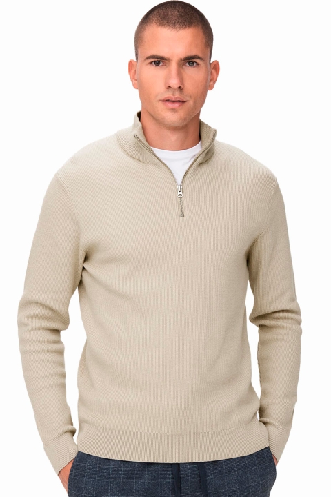 ONLY & SONS PHIL COTTON HALF ZIP KNIT Silver Lining