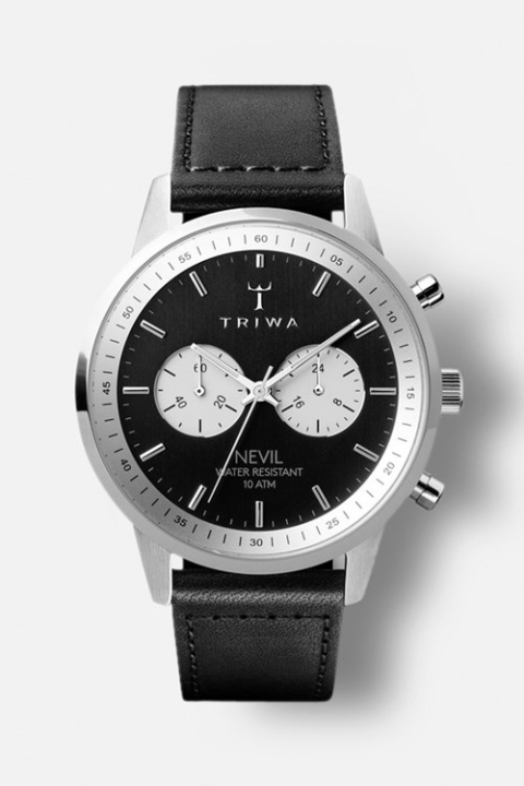 Triwa Slate Nevil Watch Black Sewn Classic Silver