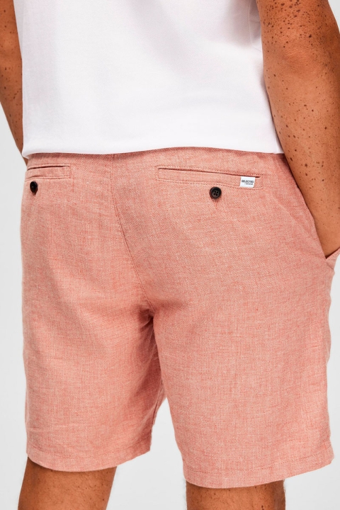 Selected COMFORT-BRODY LINEN SHORTS Baked Clay