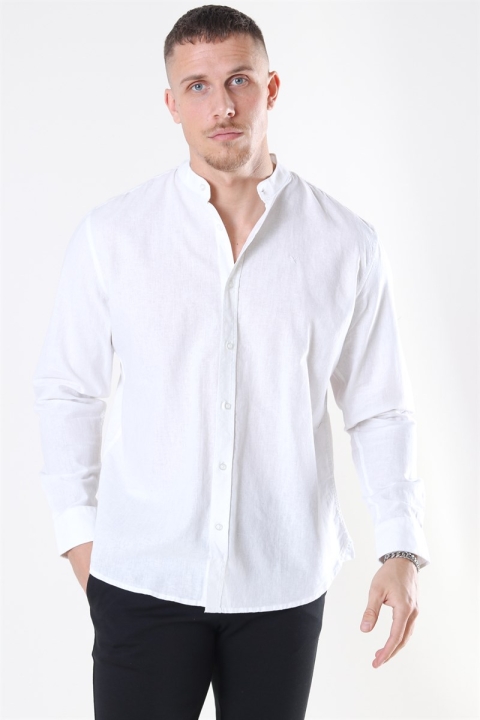 Clean Cut Cotton Linen Mao Shirt White