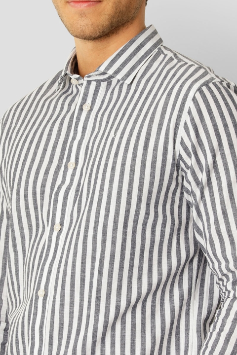 Clean Cut Copenhagen Jamie Cotton Linen Striped Shirt LS Navy / Ecru