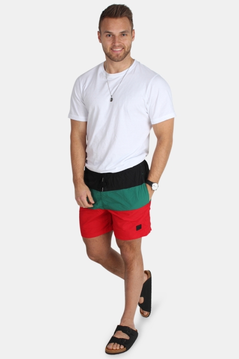 Urban Classics Color Block Badeshorts Firered/Black/Green