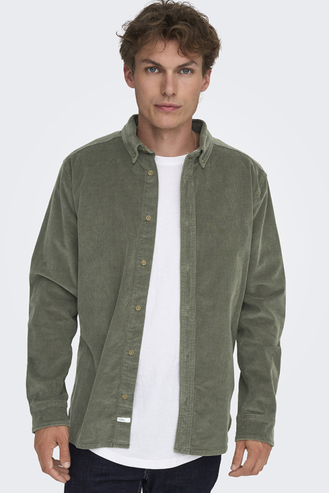 ONLY & SONS Michael Regular Fit Stretch Cord Shirt LS Castor Gray