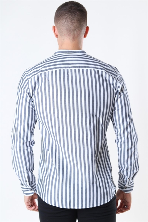 Only & Sons Edwin Life LS Stripe Mandarine Shirt Dark Navy