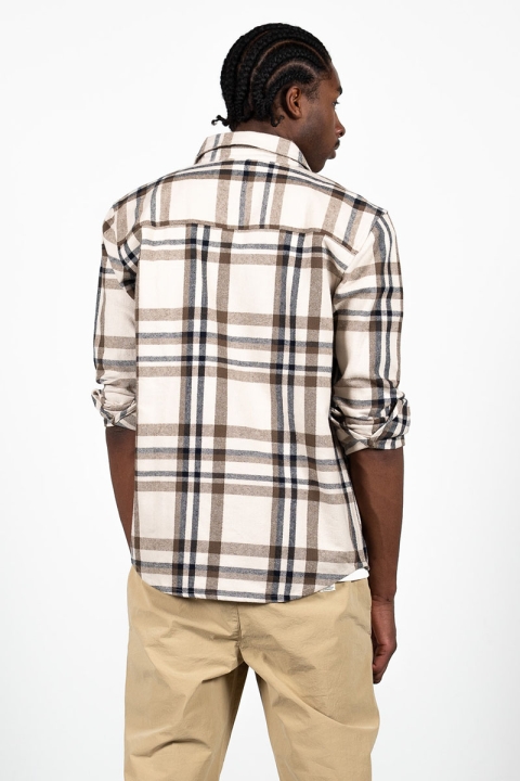 Fat Moose Adrian Cotton Check Shirt Ecru/Brown Check