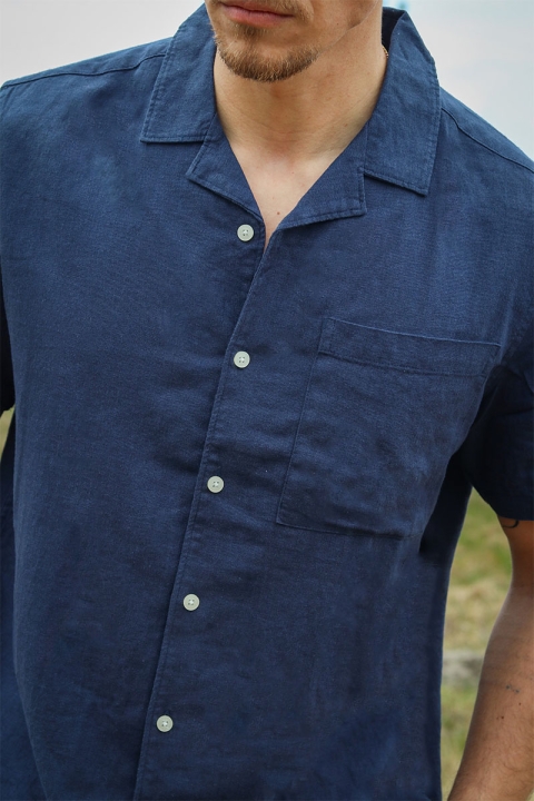 Solid Allan Cuba Linen Shirt Insignia Blue