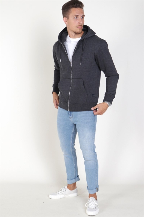 Jack & Jones Soft Sweatshirts Zip Hood Dark Grey Melange