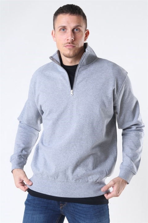 Basic Brand Quarter Zip Sweat Oxford Grey