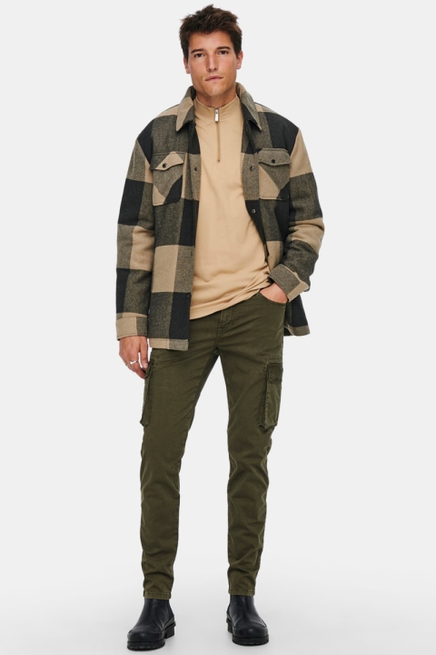 ONLY & SONS ONSCREED LOOSE CHECK WOOL JACKET OTW Peat CHINCHILLA