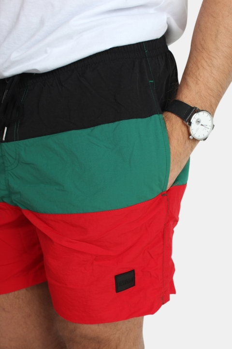 Urban Classics Color Block Badeshorts Firered/Black/Green