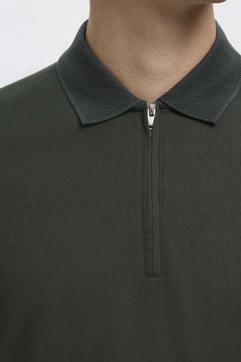 Selected Fave Zip Polo SS Deep Forest