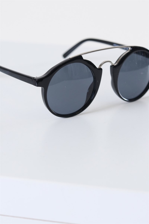 Fashion Round Club Black/Sølv Solbrille Grey Lens