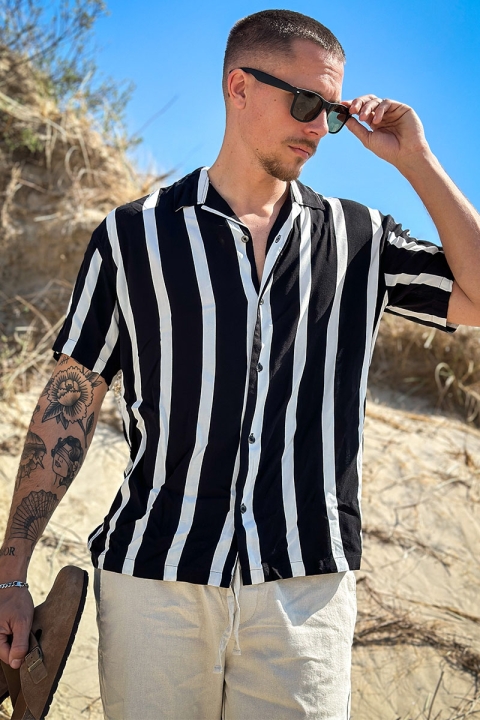 Jack & Jones Jeff Resort Stripe Shirt SS Black