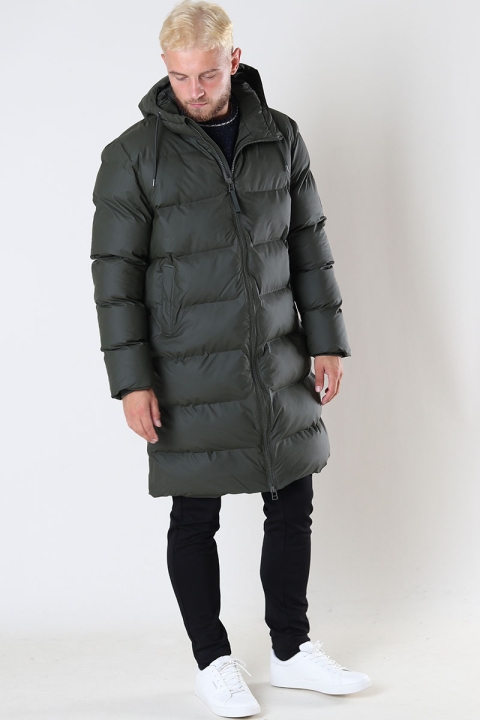Rains long puffer jacket green top