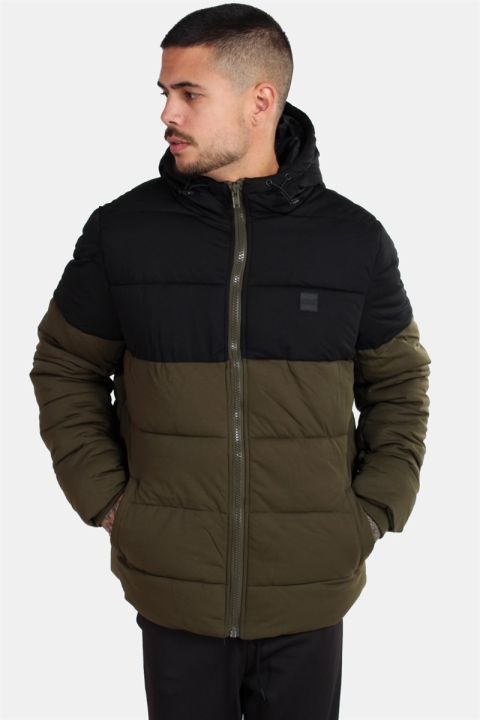 Urban Classics Hooded 2-Tone Puffer Jacket Dark Olive/Black