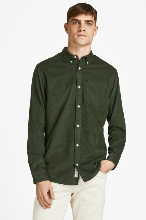 Jack & Jones ATLAS CORD SHIRT L/S BUTTON DOWN Forest Night SLIM FIT