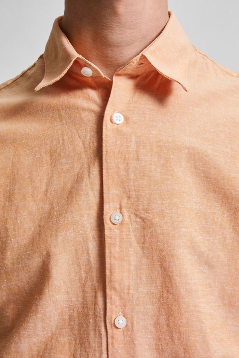 Selected SLHSLIMNEW-LINEN SHIRT SS CLASSIC W Buckskin