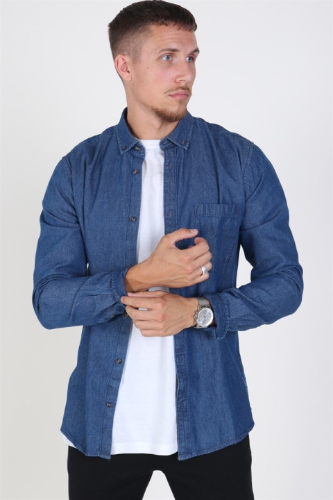 Only & Sons Basic Denim Shirt Dark Blue Denim